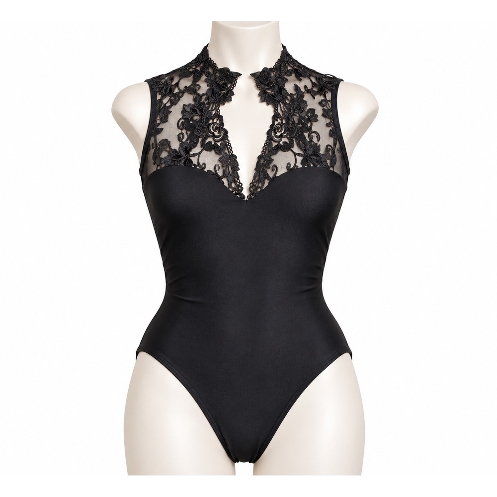 Ballet Rosa Women's Black Floral Lace Mesh Ballet Leotard Size 38/S Romantic